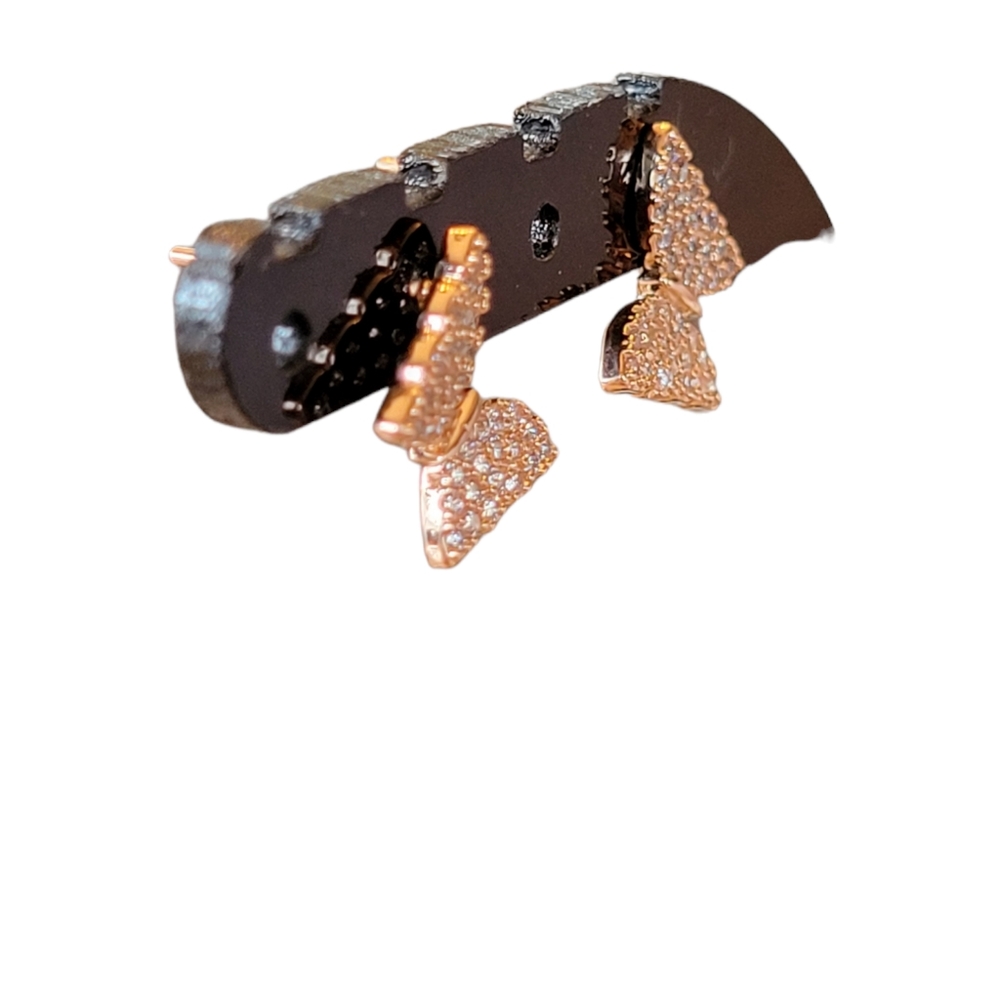 CZ Butterfly Earrings, Rose Gold, Yellow Gold Plated - Picture 4 of 5